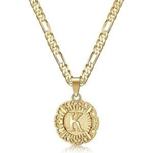KissYan Initial Necklace For Women Girl,14K Gold Plated Round Letter Pendant